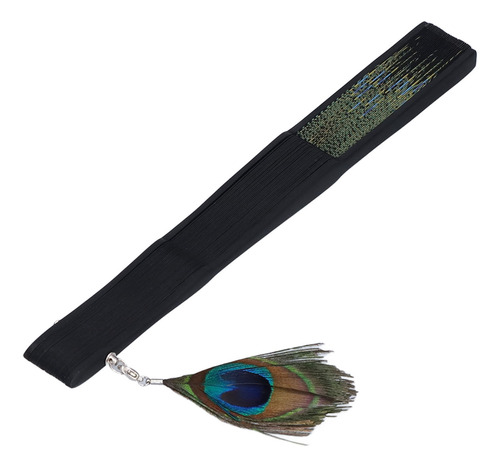 Abanico Plegable Con Diseño De Pavo Real Y Huesos Negros