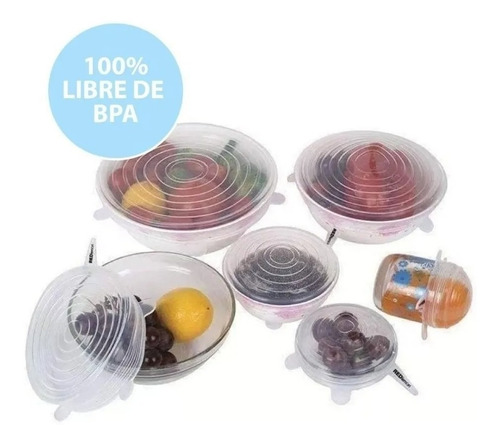 Imagen 6 de 10 de Set De Tapas Transparentes De Silicona Reutilizables X6