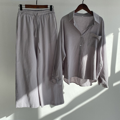 Fe Elegante Conjunto De Camisa De Algodón Y Pantalones