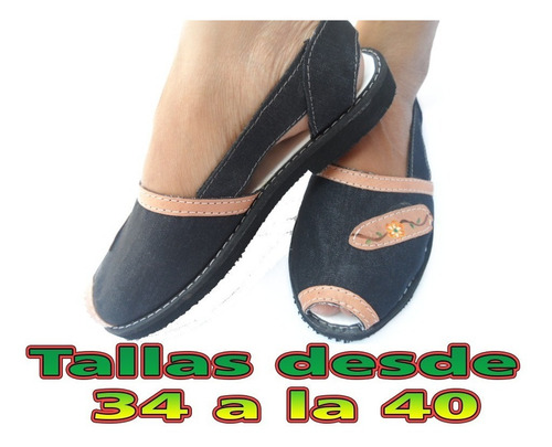 Imagen 6 de 6 de Alpargata Para Dama En Jeans Negro Con Aplicaciones En Cuero