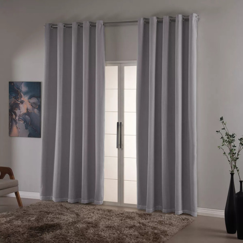 Cortina 3,00x2,60 Blackout Voil Gaze Linho Flame Quarto Sala Cinza