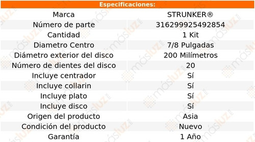 Kit De Embrague Mirage 1.6l 4 Cil Turbo 85/96 Strunker