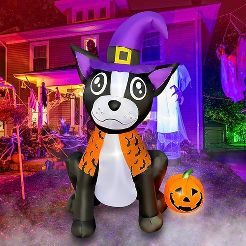 Bulldog Inflable De Halloween De 4 Pies Con Decoraciones De