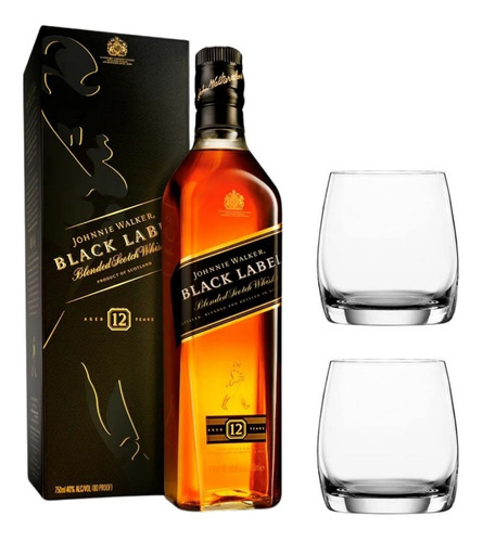 Whisky Johnnie Walker Black 1lt + 2 Vasos Tumbler Spiegelau 