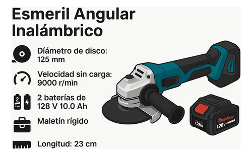 Esmeril Angular Inalámbrico Galletero Maletín Y 2 Baterías