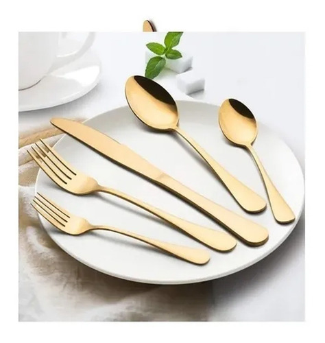 Imagem 3 de 8 de Talheres 6 Pessoas Inox Dourado Faqueiro Jogo 30 Peças Luxo