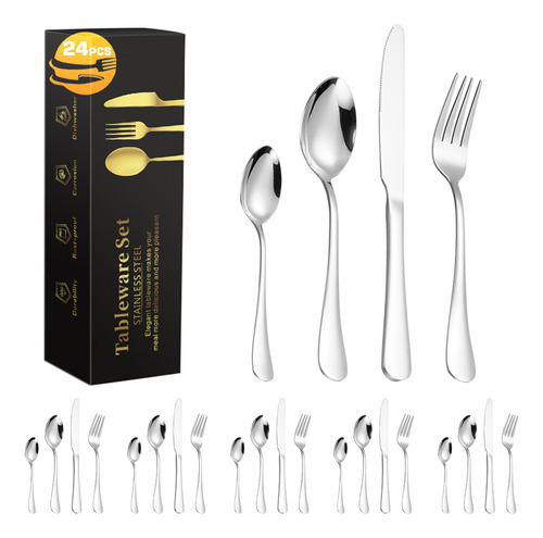Juego De Cubiertos Acero Inoxidable Jiajiazi 24 Piezas Plata