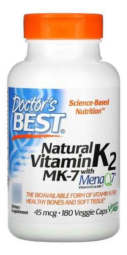 Vitamina K2 Mk7 con Mena Q7 45 mcg 180 cápsulas Doctor's Best