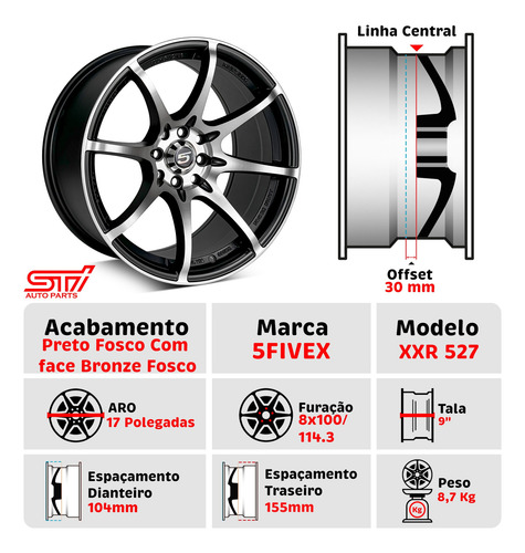 Jogo Roda Concava Xxr 527 Aro 17x9 4x100 Preto Fosco 8.7kg