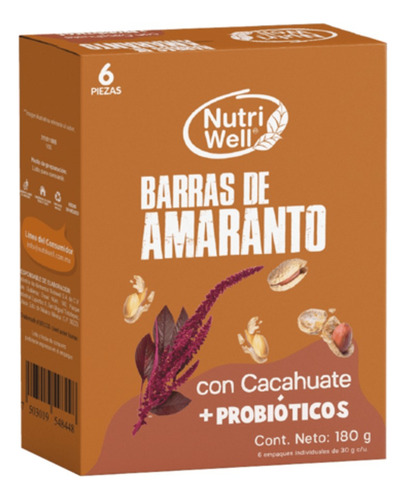 Nutriwell Barras De Amaranto Y Cacahuate 180 Gr