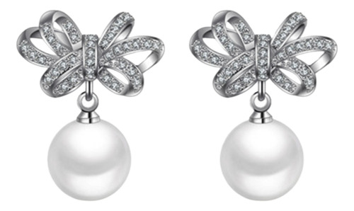 Pendientes De Perlas Blancas Con Lazo, Pendientes