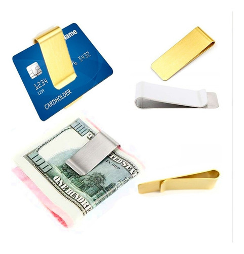 50 Clip Sujeta Billetes Cartera Metal Inoxidable Tarjeta Color Dorado