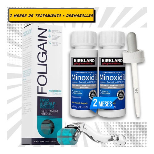 Minoxidil Kirkland 5% Solución Tópica 2 Meses + Dermarroller