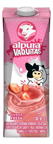 Leche Alpura Vaquitas Sabor Fresa 1 L. 12 Pzs.