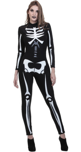 Disfraz Esqueleto Calavera Overol Mujer Halloween Fiesta Terror