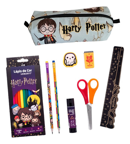 Kit Material Escolar Estojo Lápis Régua Varinha Harry Potter