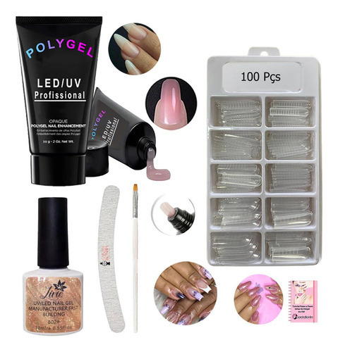 Kit Esmalte En Gel Uv Molde F1 Con Curvatura Y Polygel Uñas
