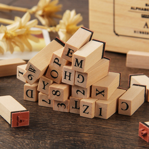 Juego De Sellos Multiusos De Madera Con Letras Y Números Del