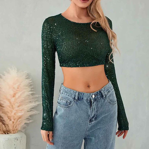 Camiseta Con Pedrería Y Lentejuelas Para Mujer, Color Expose