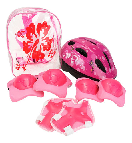 Capacete Infantil Skate Bicicleta Kit Proteção Mochila Rosa