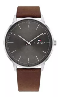 Reloj Tommy Hilfiger Hombre Hendrix 1791840 Color De La Malla Marrón Color Del Bisel Plateado Color Del Fondo Gris Oscuro