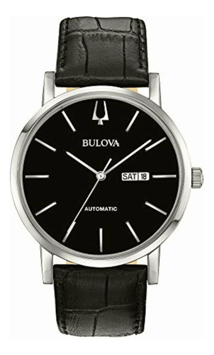 Bulova Men's Classic Automatic Black Dial Black Strap Watch