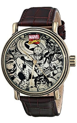 Reloj Marvel W001768 Spider-man De Cuarzo Analógico Adult Color de la correa Marrón Color del bisel Marrón claro Color del fondo Blanco