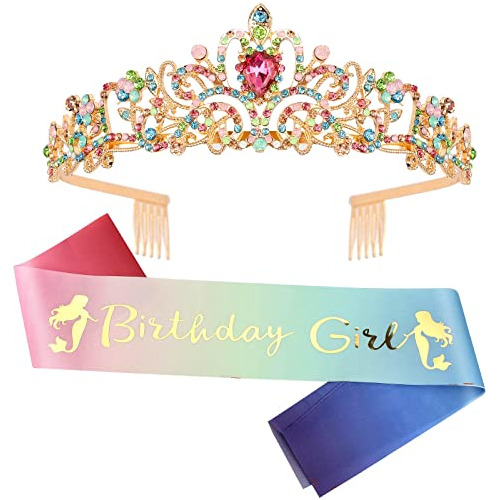  Birthday Girl  Sash Amp; Rhinestone Tiara Set Oro Fpngd