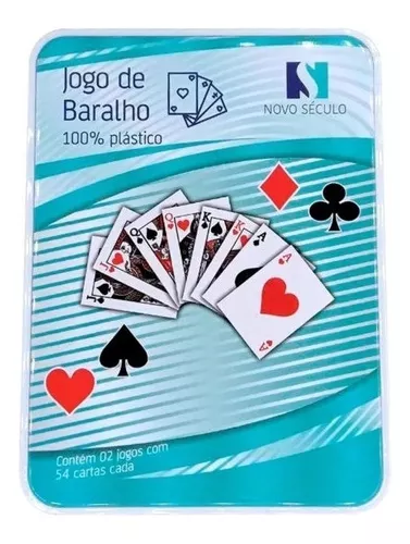 Jogos De Baralhos 100% Plastico Caixa Lata Metal Kit Com 2