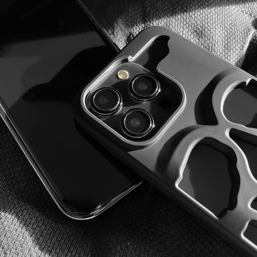 Capa De Metal Para iPhone 16 Pro Max Com Caveira Aberta