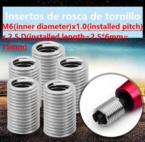 50 Insertos De Rosca Tornillo Alambre En Espiral M6x1,0x2,5d