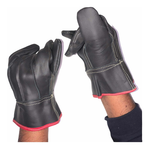 3 Par Guante Operador Corto Negro Piel Res Corto 100%