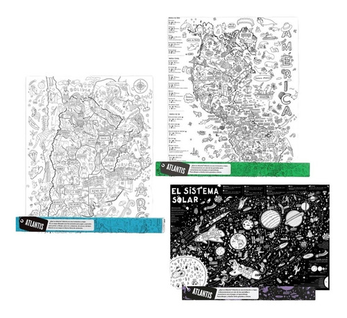 3 Láminas Para Colorear - Argentina Animales Y Sistema Solar