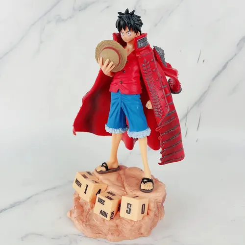 Figura One Piece Luffy Capa Roja Base Rosa Muñeco Anime Pvc