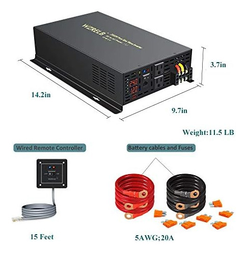 Wzrelb 2000w 24vdc 120vac Inversor De Energía De Onda Sinuso