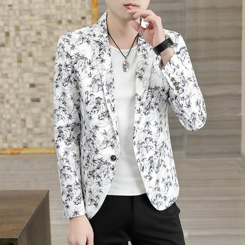 Blazer Traje Chamarra Moda Regular De Hombres Estampado Flor