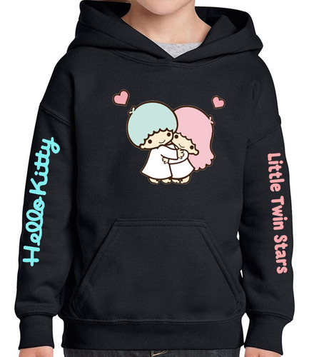 Buzo Canguro Hoodie Negro Hello Kitty- Little Twin Stars -  