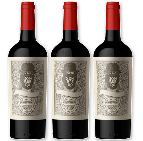 Vino Gran Sombrero Malbec Bodega Huentala 750ml X3 Unidades