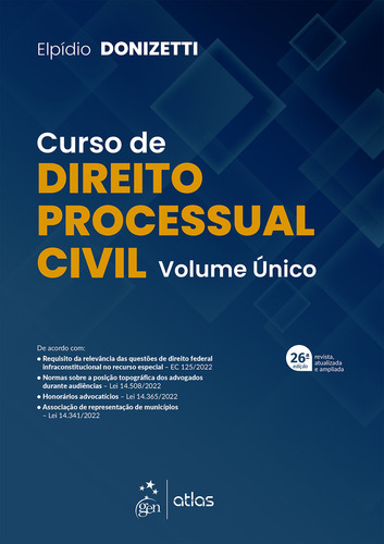 Curso De Direito Processual Civil - Volume Único, De Elpídio Donizetti. Editora Atlas, Capa Dura, Edição 26 Em Português, 2023