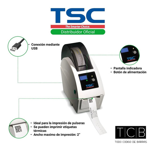 Imagen 3 de 5 de Impresora Termica Pulseras Identificacion Tsc Tdp 225w Usb