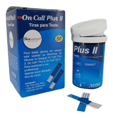 Tiras Medidor de Glicose MedLevensohn On Call Plus II 50un Azul