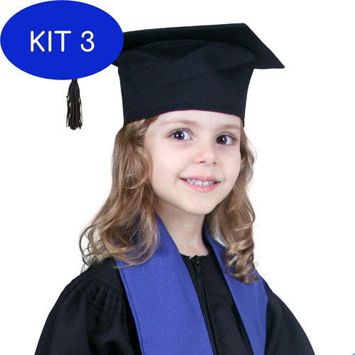 Kit 3 Capelo Formatura Infantil Preto