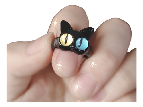 Anillo Gato Ajustable Neko Kawaii Michi Cat Orejitas Black