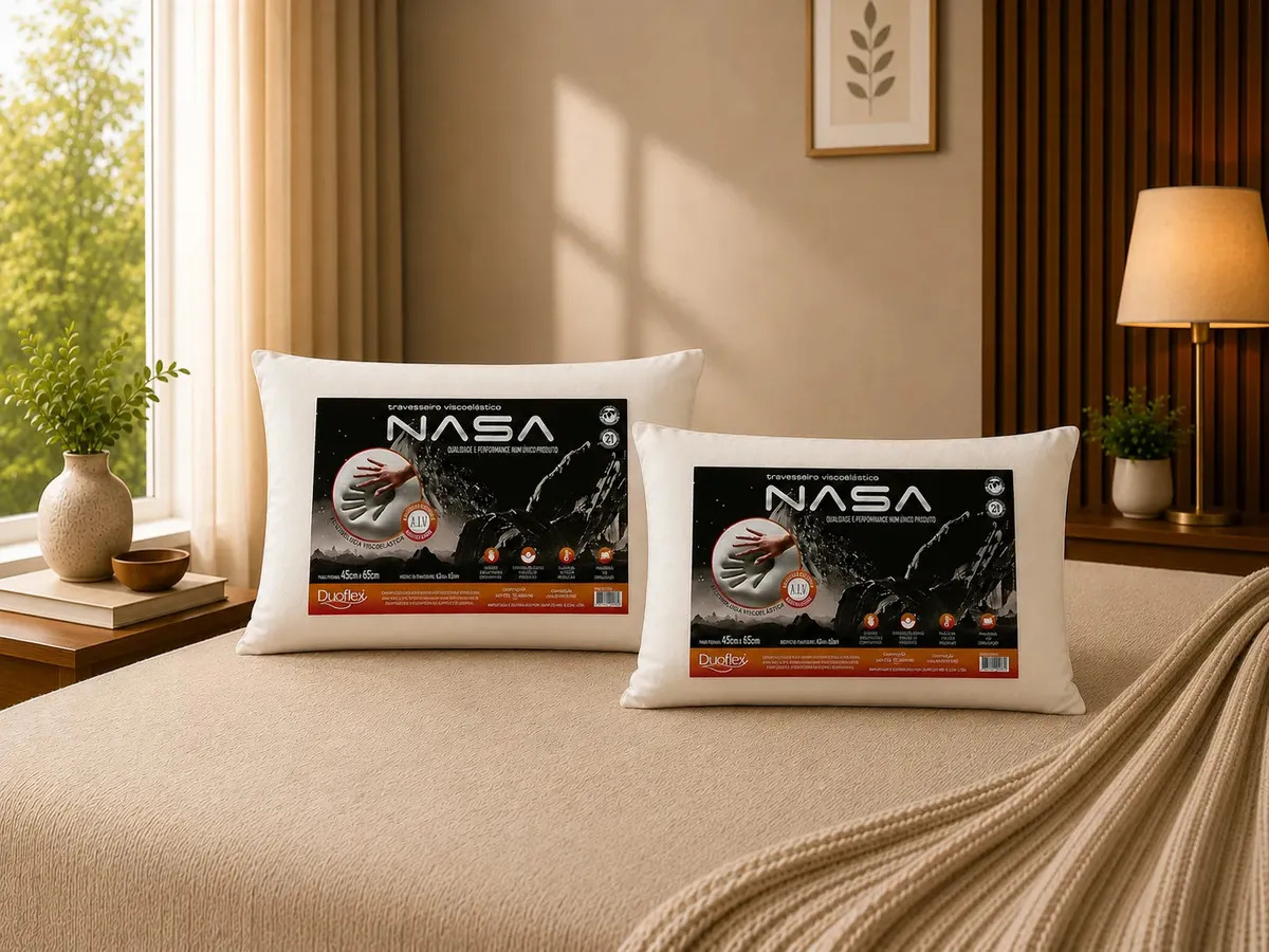 Duoflex Nasa macio térmico travesseiro inteligente tradicional 58cm e 10cm cor branco 2 unidades