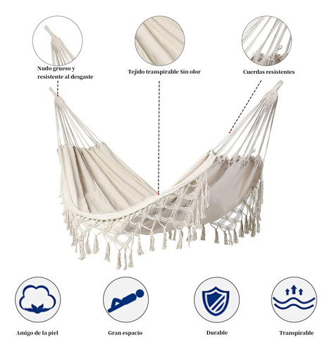 Hamaca Portátil Para Acampar De Lona Con Borlas Blanco Nombre Del Diseño
