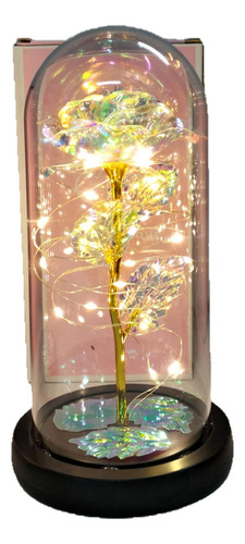 Flor Rosa Eterna Encapsulada Cristal Luz Led Calida Artifici Color Tornasol Iridiscente