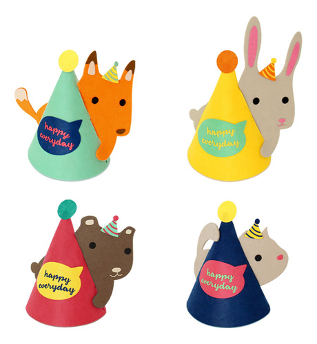 4 Sombreros De Cumpleaños Con Temática De Animales Para Niño