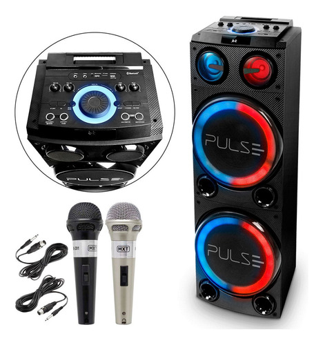 Caixa De Som Bluetooth Pulse Sp507 1800w + Microfone Karaokê Cor Preto 127v/220v