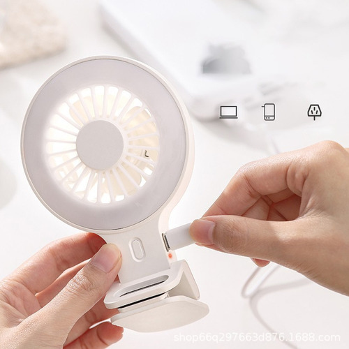 Mini Ventilador Portátil Recargable Con Clip Con Luz Led, 2