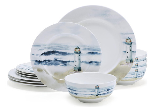 Vajilla De 12 Piezas Mikasa Seaside Coastal Bone China, Lige